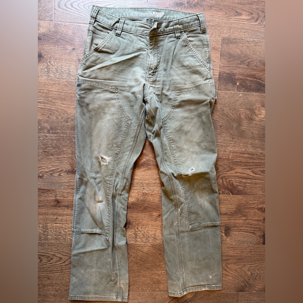 Carhartt Men's Relaxed Fit double knee Olive Jeans